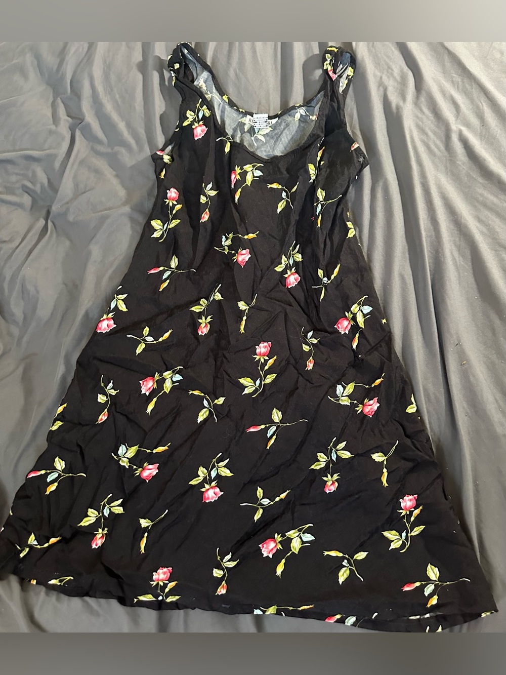 bebe Black Mini Dress with Pink Rose Print